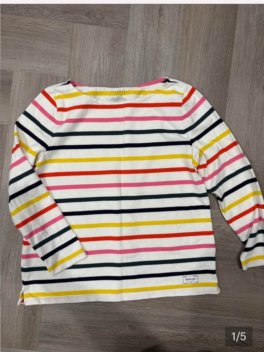 Talbots White Long Sleeve Tee - Pink Yellow Black and Orange Stripes  LP  EUC